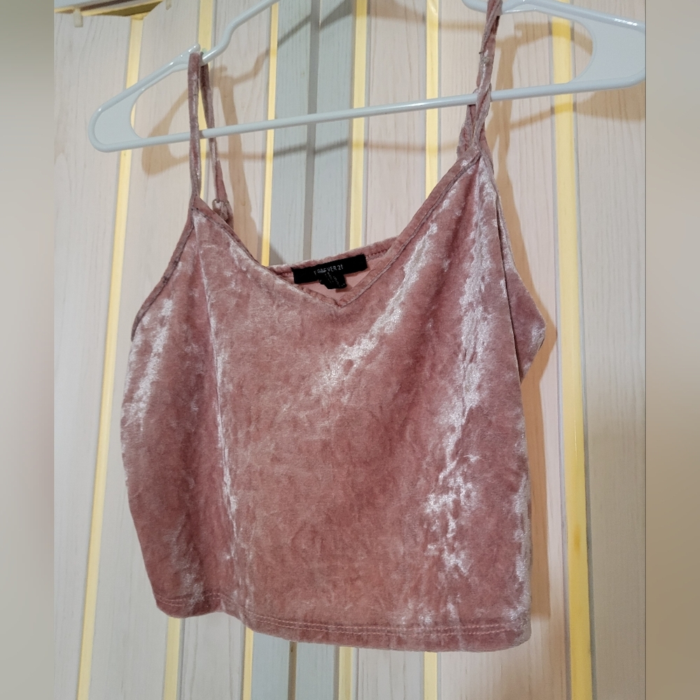 Forever 21 Velvet Spaghetti Strap Crop Top - Dusty Rose Size Large